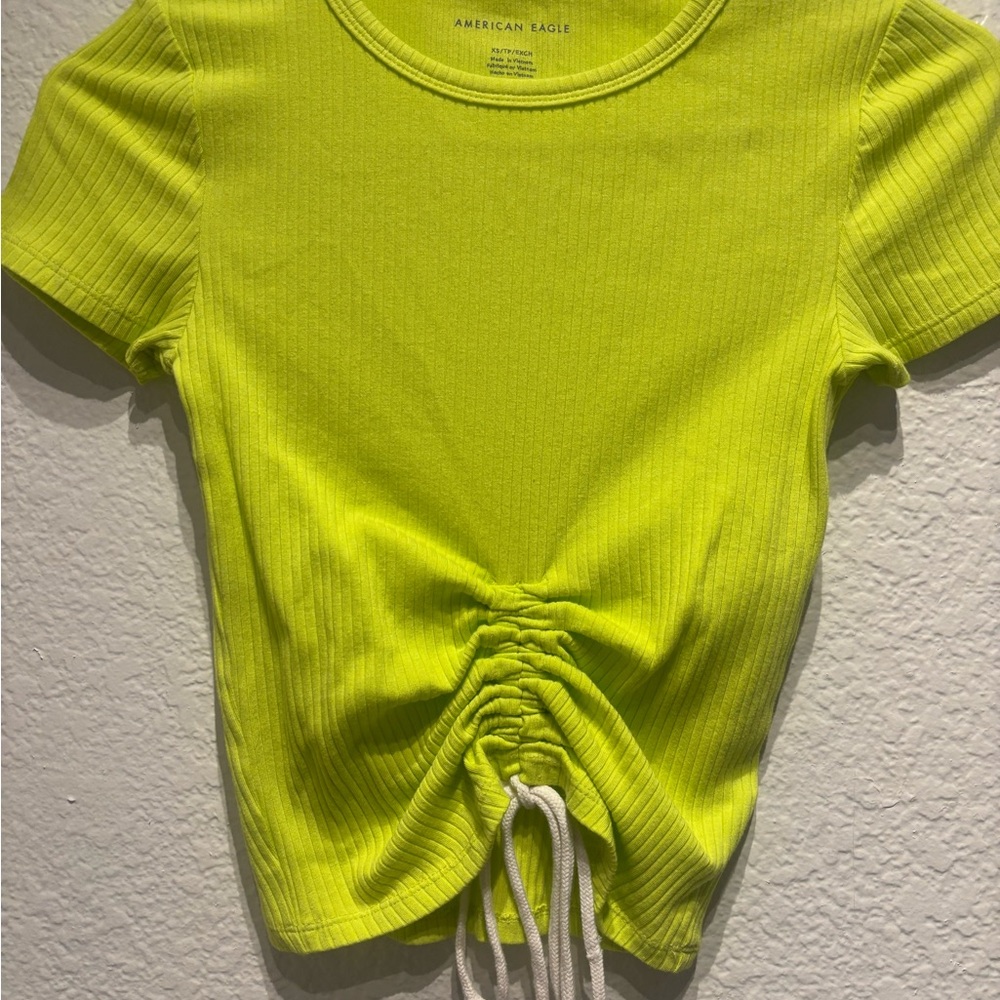 American Eagle Outfitters Neon Green Ruched Tee